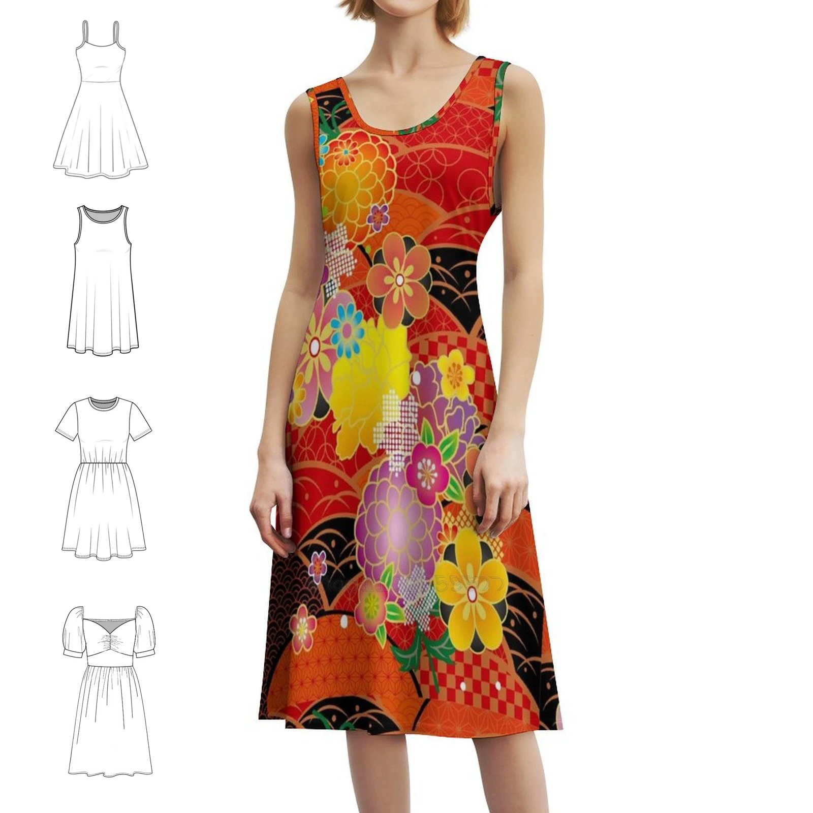 

Japanese Kimono　4 Floral Smock Dress For Women Spring Summer Casual Dress For Party Japan Japanese Nihon Nippon Fuji Female