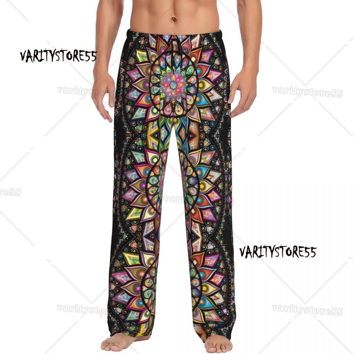 

Custom Colorful Lotus Mandala Pajama Pants Men's Buddhism Flower Lounge Sleep Drawstring Sleepwear Bottoms with Pockets