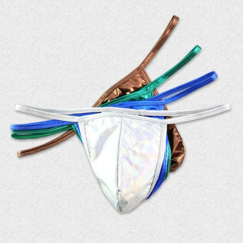 Shiny G-Strings Thongs Mens Lingerie Ice Silk Sexy Bugle Pouch Underwear Ropa Interior Hombre Male Low Waist T-Back Briefs 2024