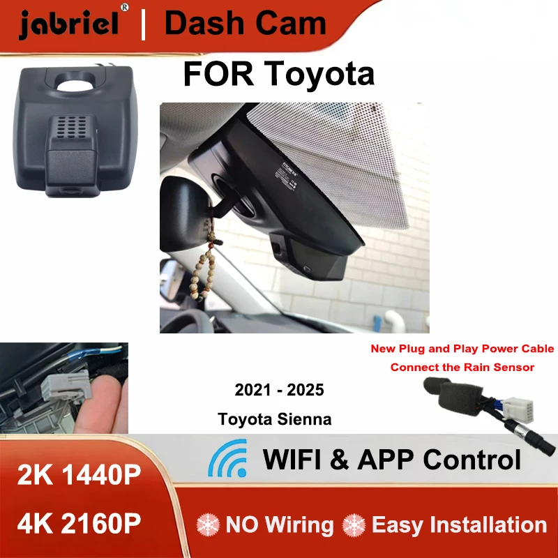 

Видеорегистратор Jabriel с передней и задней камерами 2K/4K, Wi-Fi, Plug and Play, для Toyota Sienna 2021-2024