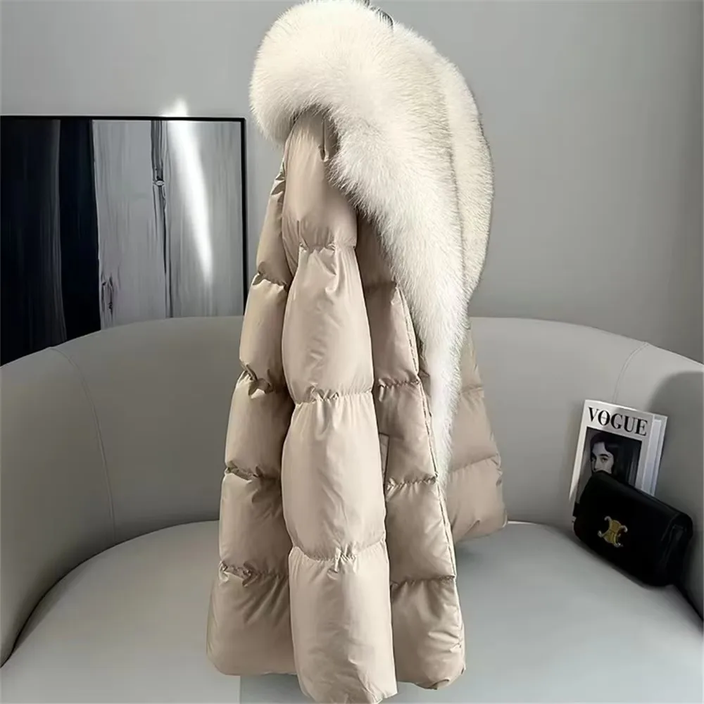 Entendaunenjacken für Damen, einreihiger Mantel, Windjacke mit Pelzkragen, gespleißt, Winter, neu, 2025