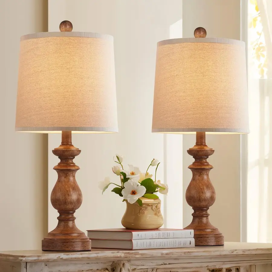 

Traditional Table Lamp Set of 2, Rustic Farmhouse Table Lamps for Living Room Bedroom, 22 Bedside Desk Lamps Vintage Nightstand