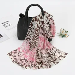 2024 Fashion Printed Leopard Chiffon Hijab Scarf Women Pareo Lady Bandanas Beach Towels Summer Muslim Veil Wrap Female Foulard