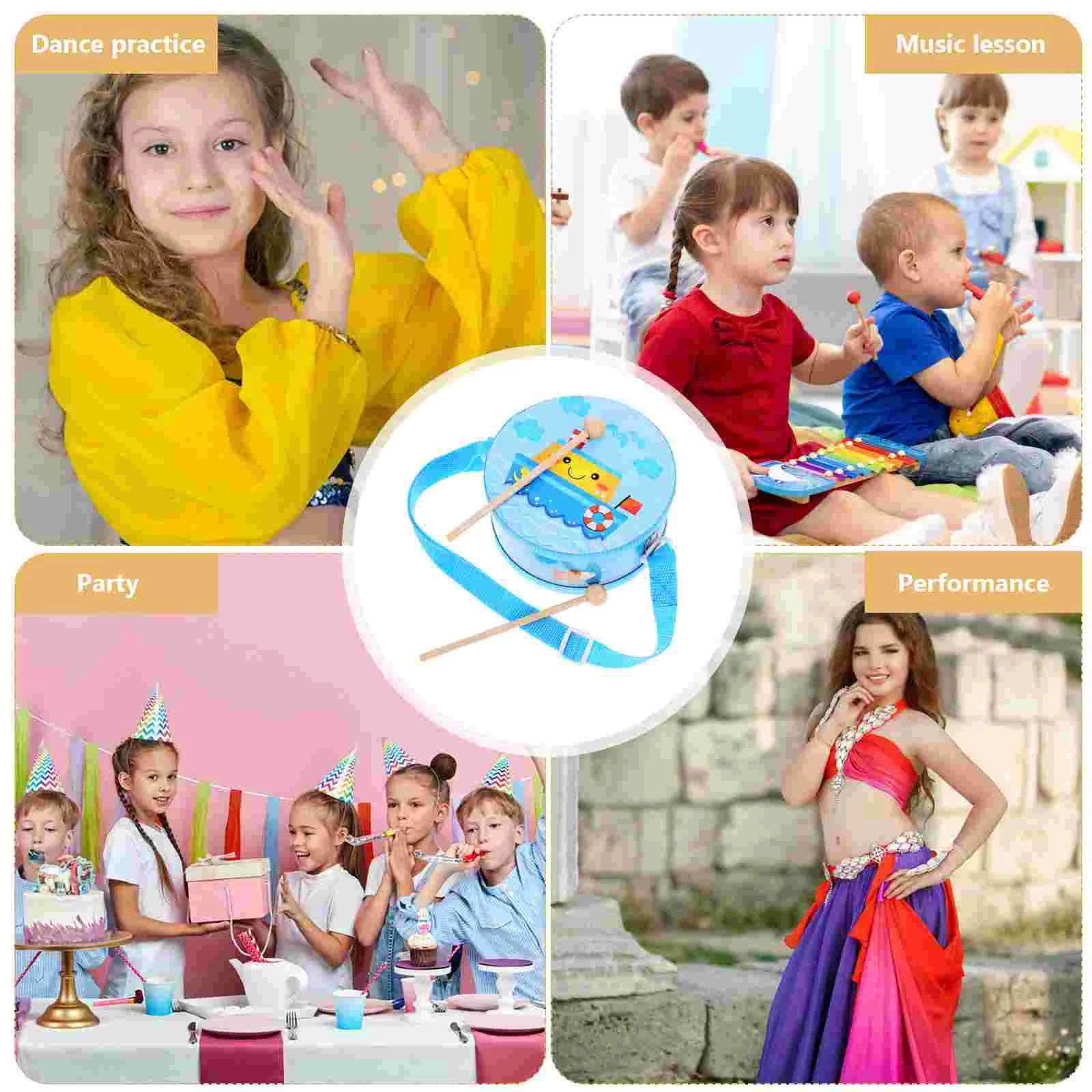 Children's Waist Drum Toy Hand With Drumstick Percussion Instrument For Kids Toddler Musical Instruments