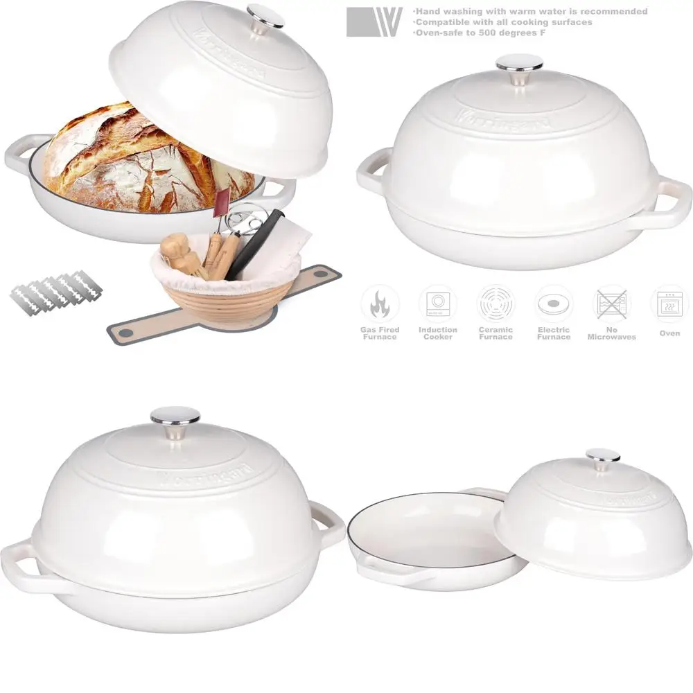 

Чугунная голландская духовка с крышкой для выпечки и расстойки хлеба на закваске, горшок с эмалированным покрытием для хлебопечных печей и аксессуаров для выпечки