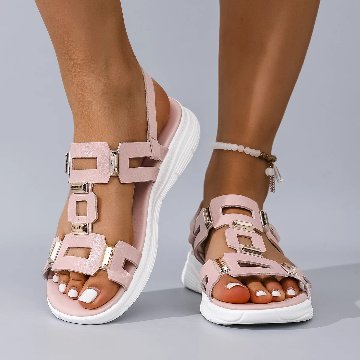 2026 Neue Sommer Europäisch-Amerikanische Glitzer-Plateau-Sandalen für Damen mit Dicker Sohle, Keilabsatz und Übergröße, Römische Strandsandalen
