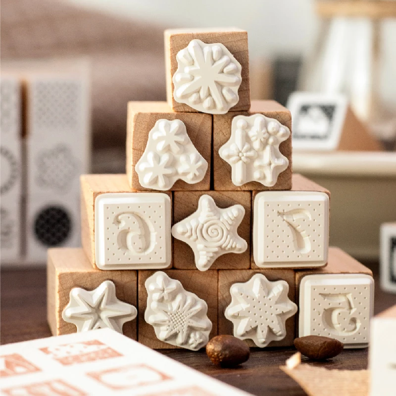 Cute Star & Number Geometric Figure Wood Stamp for Scrapbooking Junk Journal DIY Deco Hobby Wooden Seal Stationery Supplies