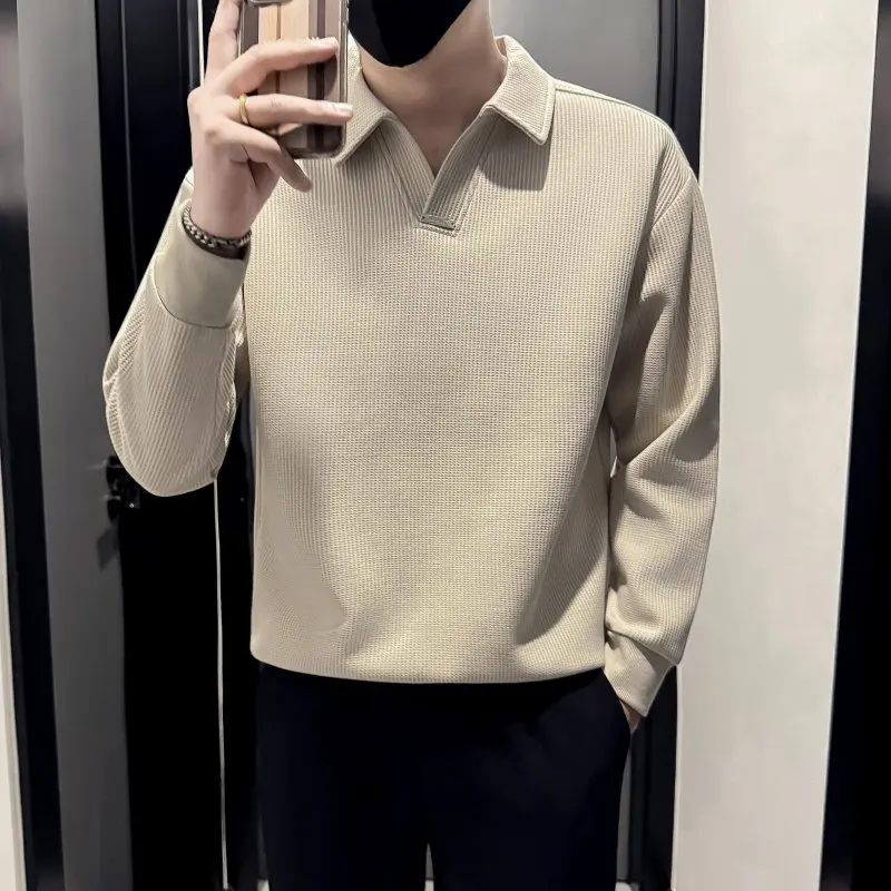 Turn-down Collar Long Sve Men's Sweatirt Loose Comfortable Base Layer irt Korean Sle Autumn Faion Casual Top