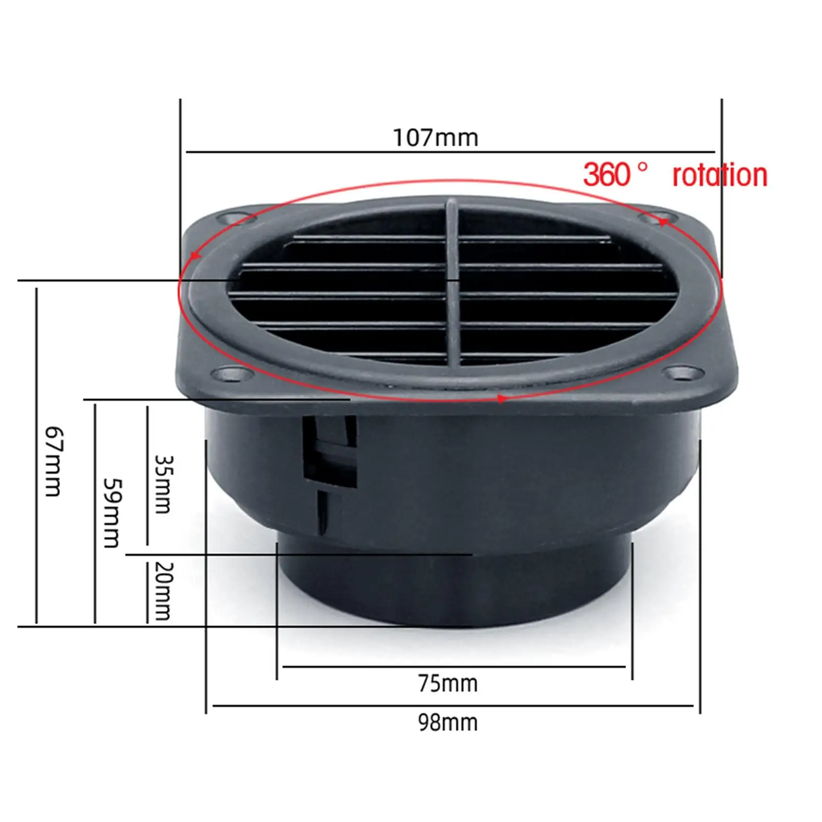 Grille de Ventilation Universelle Rotative de Remplacement, Sortie d'Air Chaud de 75mm