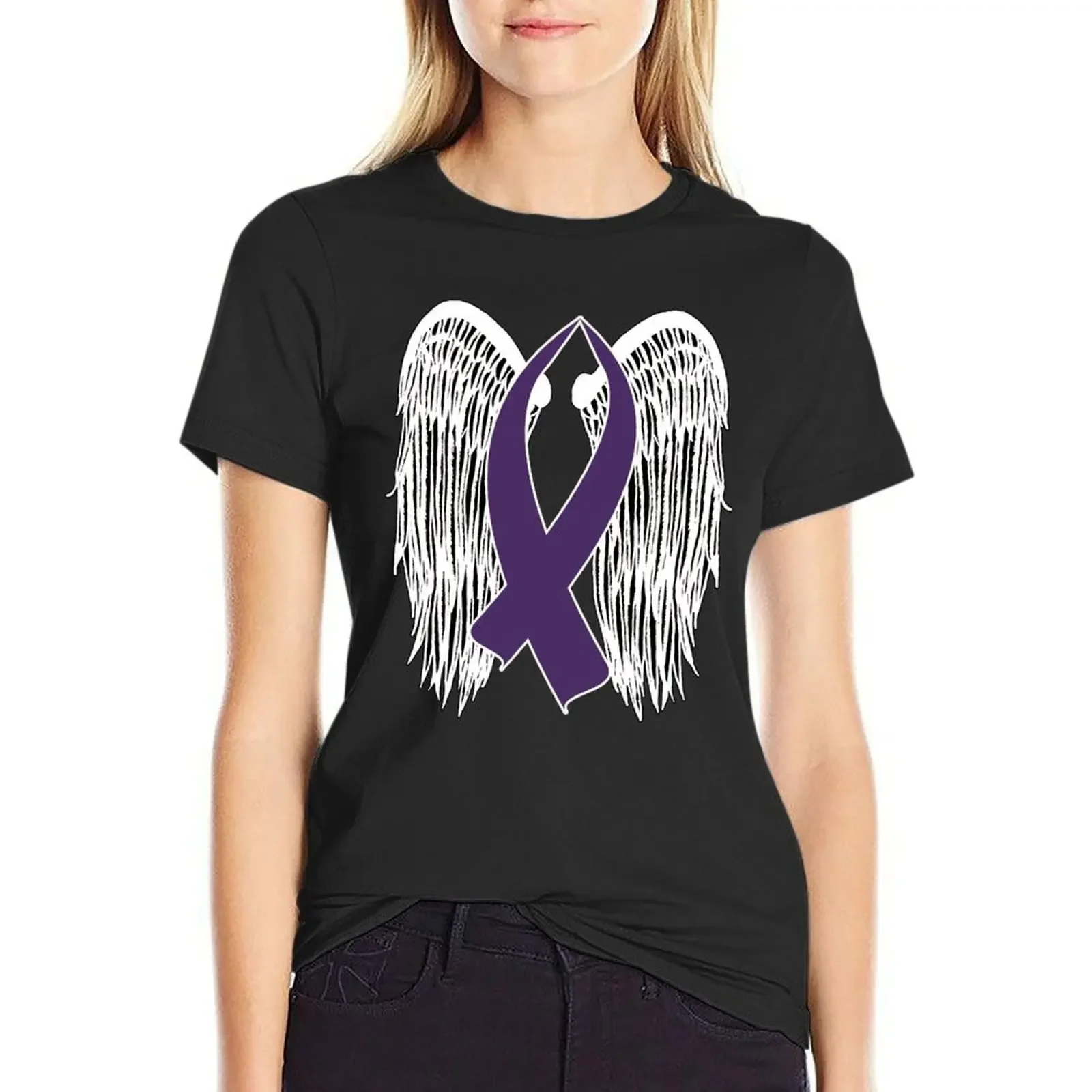 

Winged Awareness Ribbon (Purple) T-Shirt lady clothes Short sleeve tee new edition white t shirts for Women