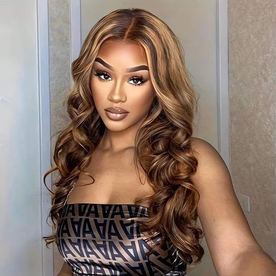 

Парик с волнистыми прядями и мелированием, из натуральных волос, с кружевной передней частью 13X6, 4/27, блонд омбре, 13X4, цветной кружевной фронтальный парик, бразильский парик, 30-36 дюймов