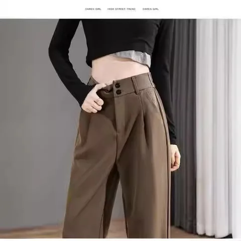 Elegante Weite Hosen für Damen im Koreanischen Stil mit Hoher Taille, Schwarze Baggy-Hosen, Büro-Damenmode, Lockere Anzughosen, Streetwear – Detail 14