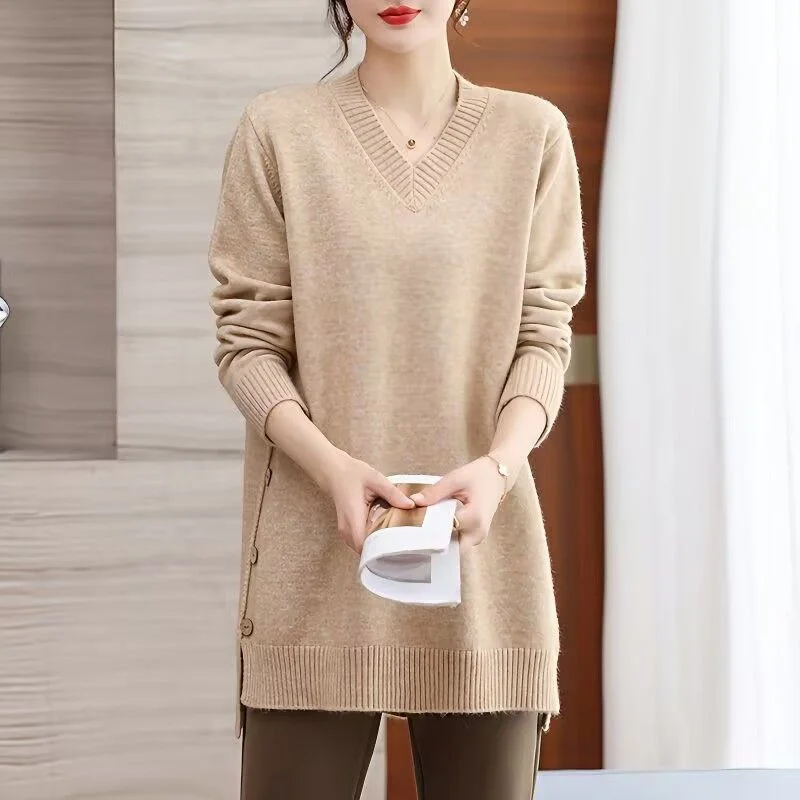 Pull en tricot pour femme, pull ample, col en v, coréen, chemises à bascule, nouvelle mode printemps-automne 2026