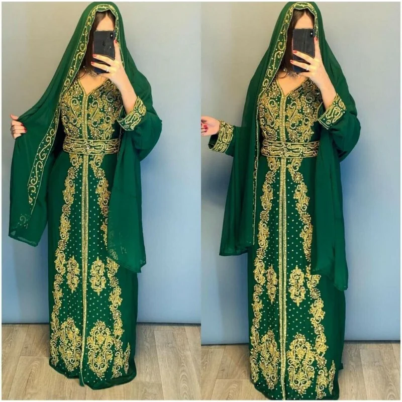 

Марокканская зеленая длинная рубашка Abaya Farasha Дубай балахон длинное платье с бесплатным шарфом модные тренды