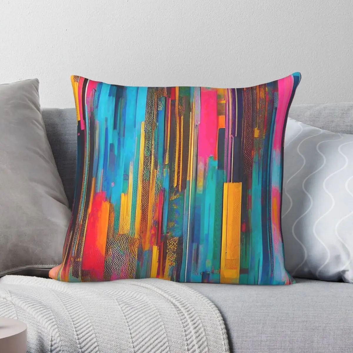 Streaks Intermingle Composition Square Pillowcase Polyester Linen Velvet Pattern Zip Decor Room Cushion Cover Wholesale 45x45