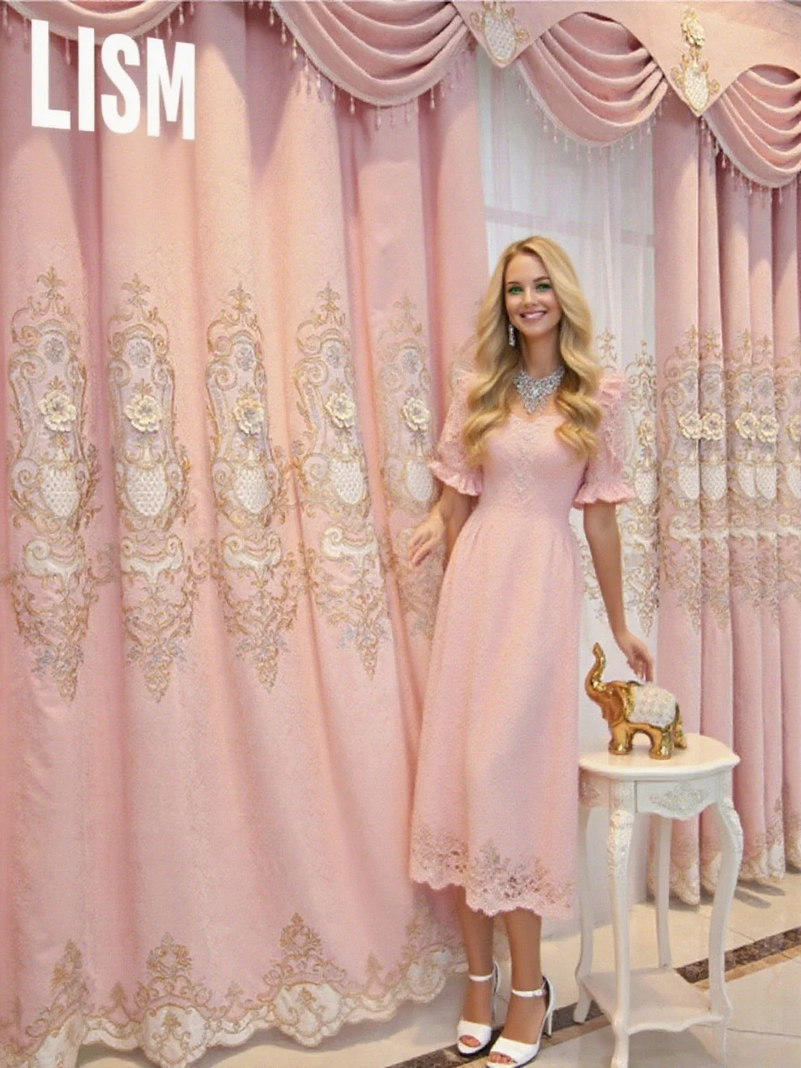 

European Pink Chenille Curtains for Living Room Bedroom Luxury Window Valance Blackout Cloth Decor Custom Embroidered Tulle New