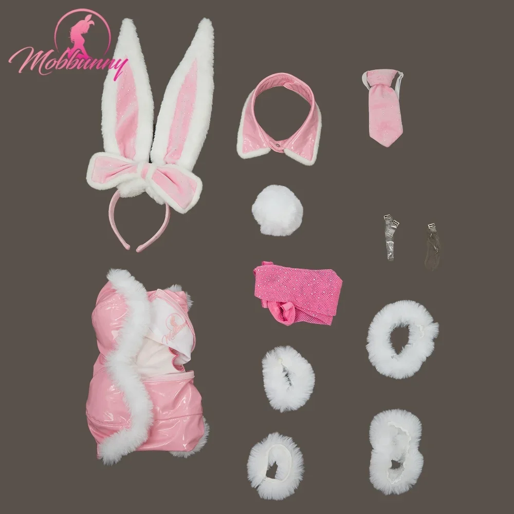 2025 Women Lingerie Pink Bunny Girl Cosplay Costume Furry Heart Cutout Bodysuit with Bunny Ears Headaband and Tail view 6