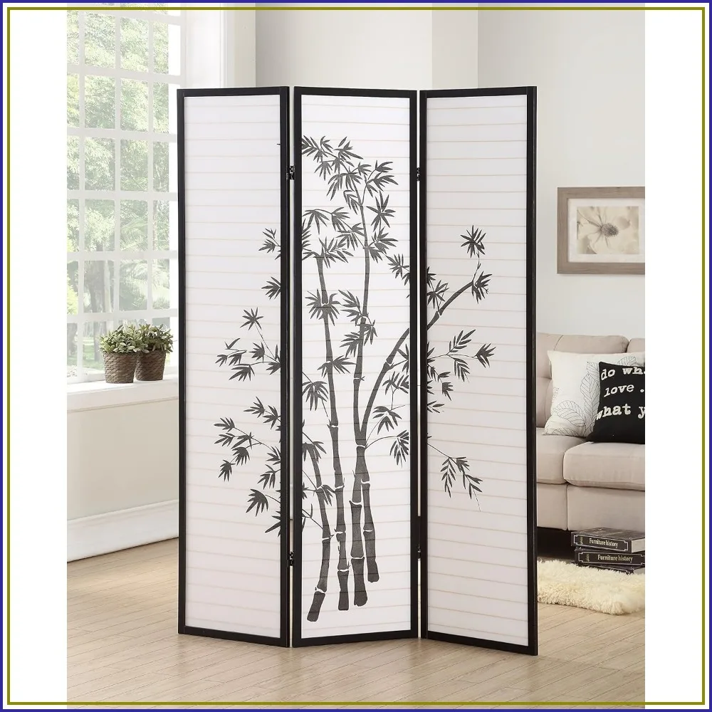 Biombo de 3 Paneles, Separador de Ambientes, Estilo Japonés Shoji, Madera Negra, Privacidad, 71 Pulgadas