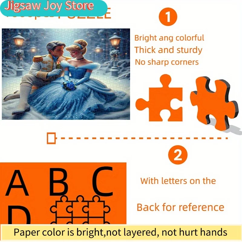 Puzzle papierowe 1000 elementów, układanka DIY (Kopciuszek i Książę, romantyczna scena, zimowa bajka), puzzle dla dorosłych, odpowiednie do...