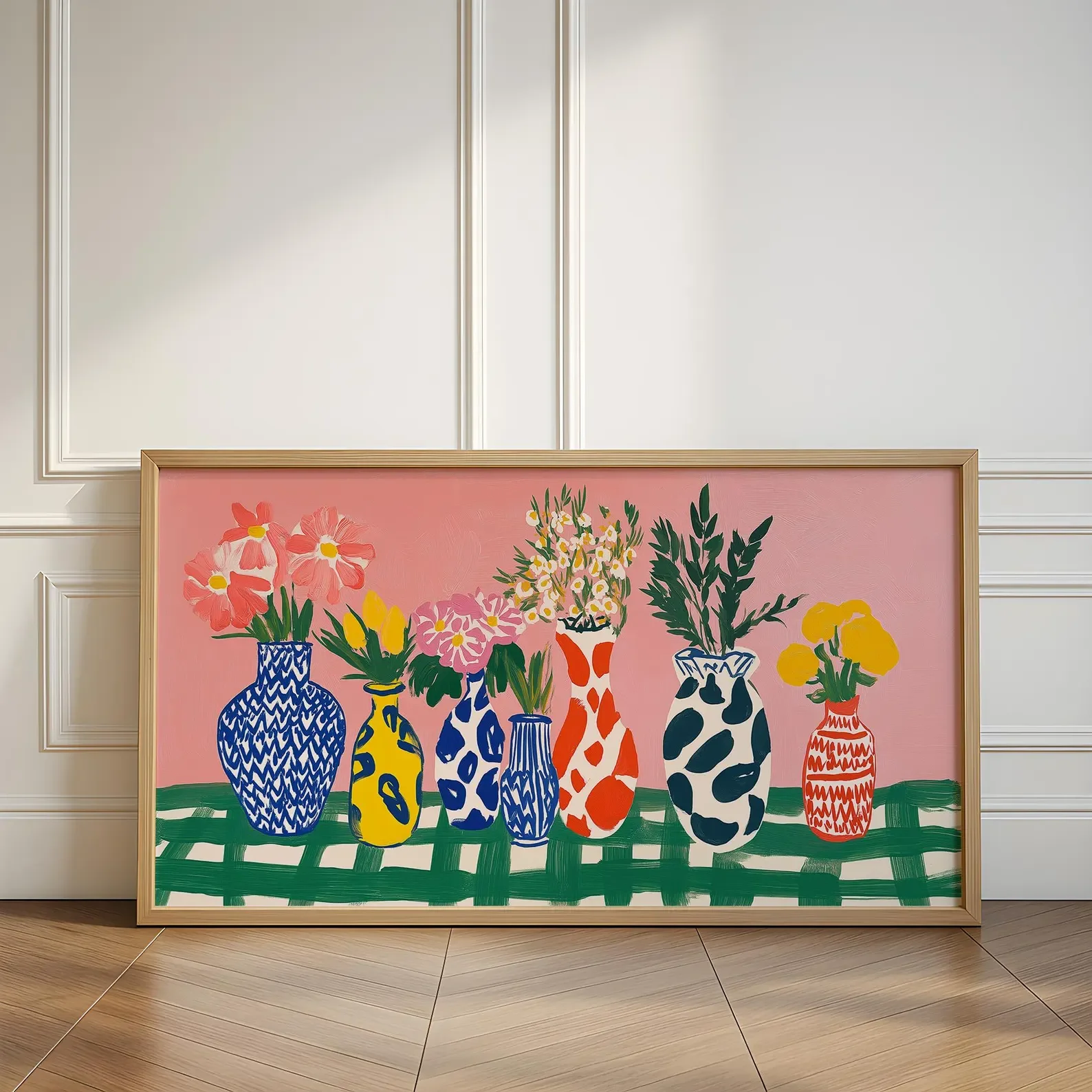 Série Matisse: Arte de Parede em Tela com Gato Preto Abstrato e Flores Coloridas em Vaso, Pintura Moderna em Tela sem Moldura para Decoração de Sala d