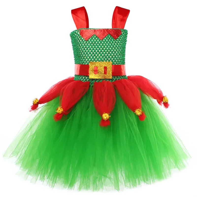 Vestidos extravagantes de Natal inspirados em elfos para meninas, roupas infantis para ajudantes de Papai Noel, traje de Natal para crianças