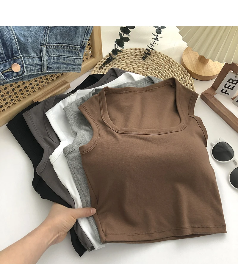 Fashionable Pure Color Strapless Top No Steel Ring Square Collar Sleeveless Women's Vest with Chest Pad Beautiful Back 2023 A...