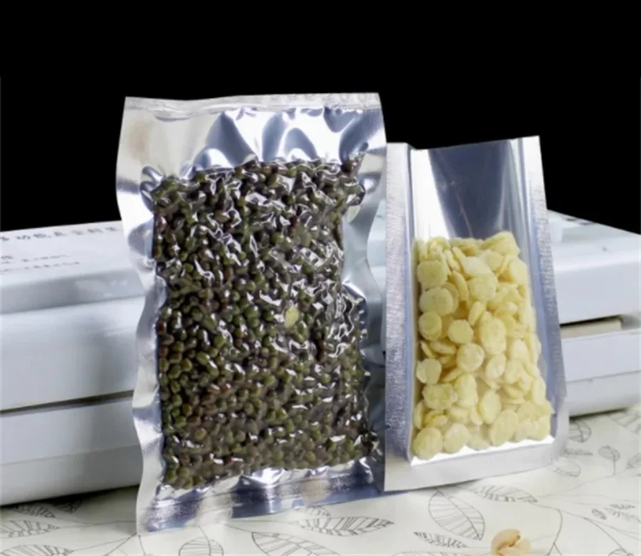 

100PCS Glossy Silver Open Top Clear Front Vacuum Bag Heat Sealing Meat Beaf Tea Chocolate Ground Coffee Storage Pouches