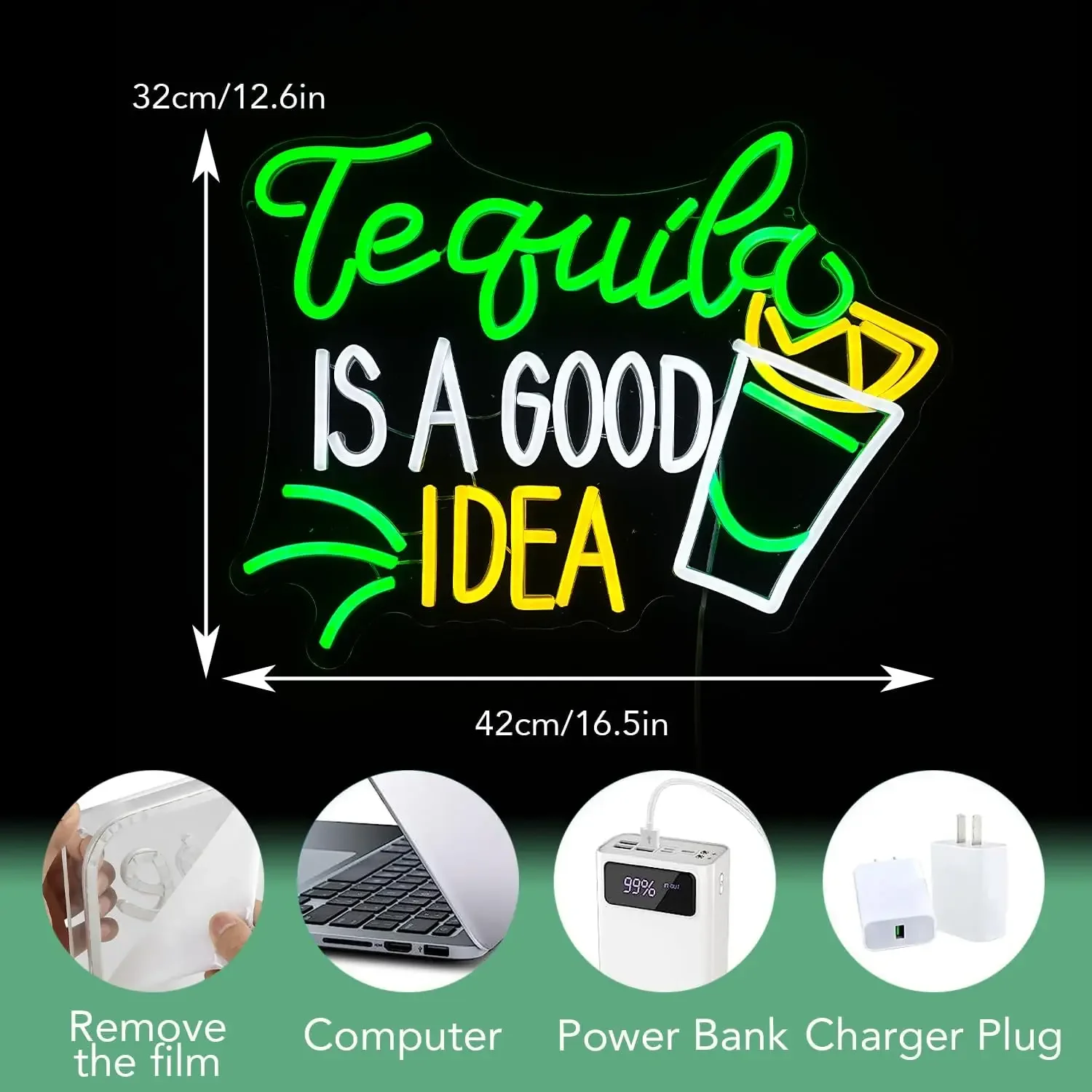 Tequila Is A Good Idea Neon Sign USB Dimmable LED Tequila Light Up Sign Wall Decor for Beer Bar Home Party Music Festival Man Ca