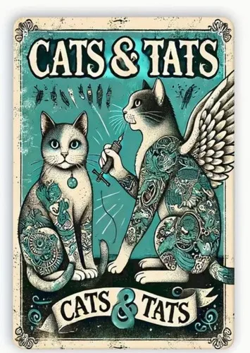 Cats & Tats Winged Cat Tattooing Another Cat  Very Cute  Sign 12