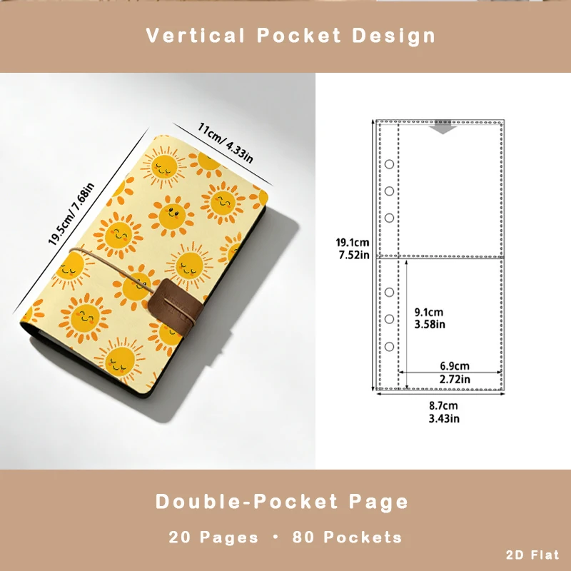 Cute Smiling Sun Face Instant Photo Album Holds 80 Photos 6‑Ring Binder Photo Book for Family Travel Couple Wedding Memory Stora