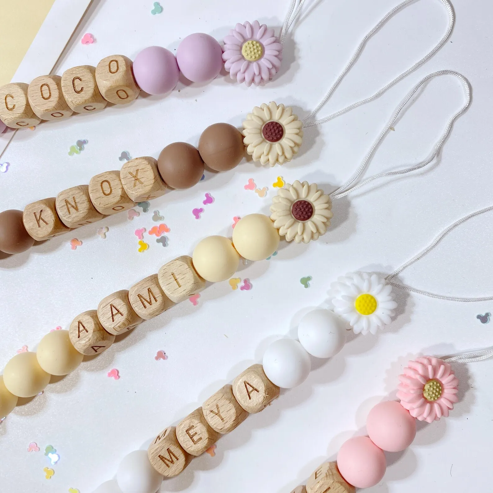 

Personalized Baby Pacifier Holder with Name Silicone Wood Design, BPA Free Pacifier Clip for Boys Girls