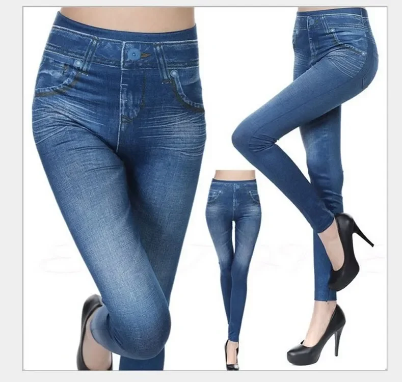 Leggings sexy sem costura para mulheres, jeans estampado forrado, jeggings finos, calças pretas elásticas, sportwear fitness, S-5XL, primavera e outono