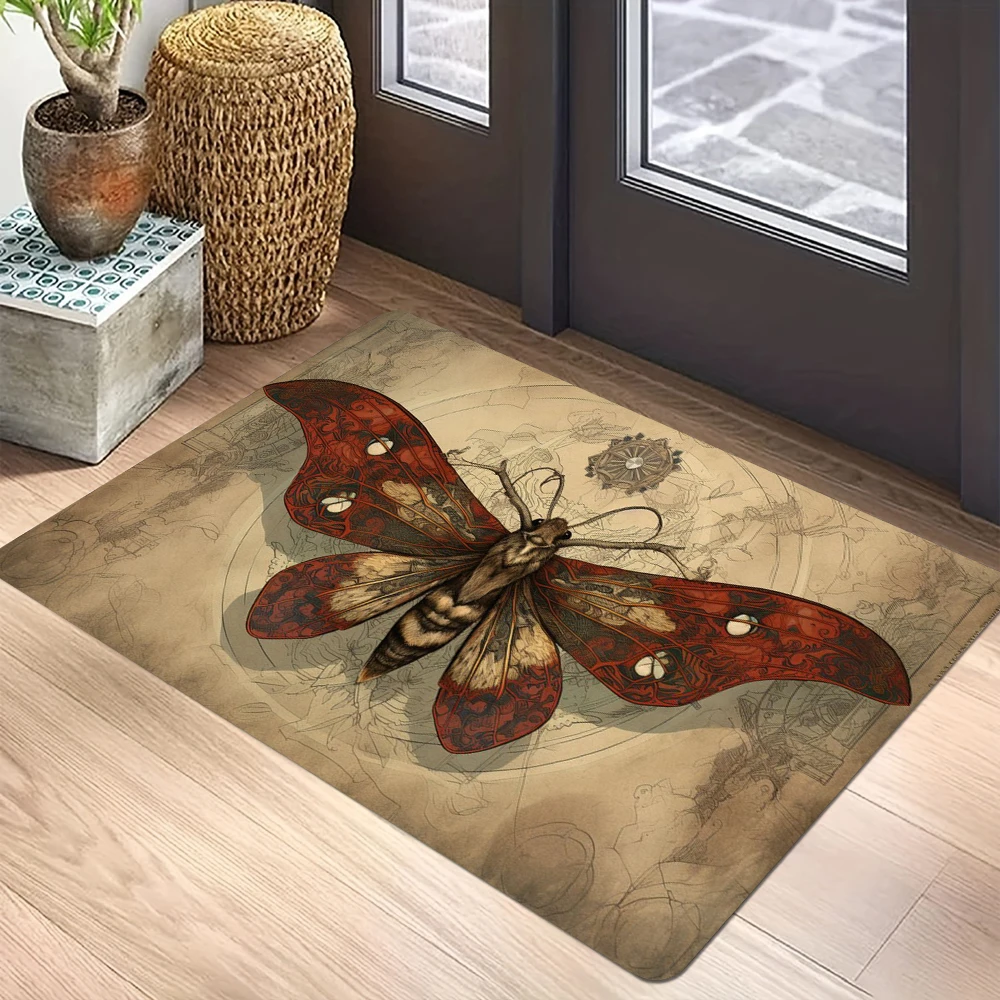 Retro Insect Butterfly Welcome Mat Non Slip Floor Rug Washable Bedroom Kitchen Entrance Doormat Polyester Home Decor Carpet