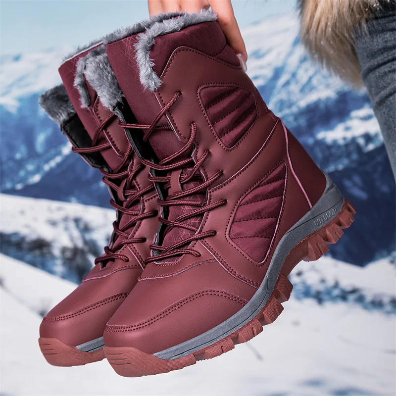 Botas de nieve para hombre, zapatos informales de invierno, botines de piel cálidos antideslizantes con plataforma Winter