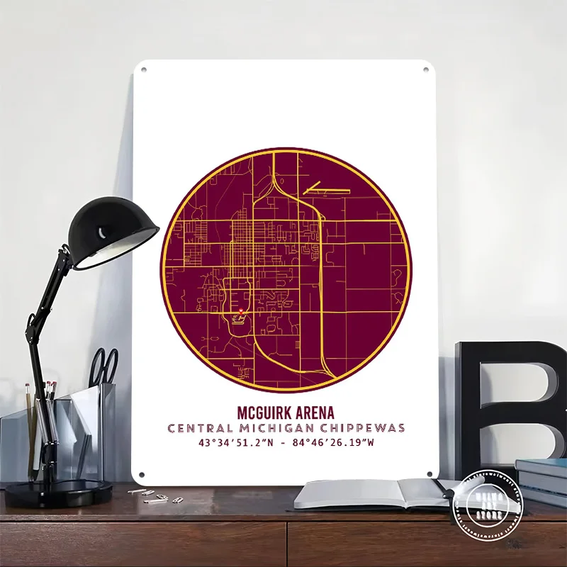 Central Michigan Chippewas 3D Texture Printed Poster Custom Vintage Metal Tin Plate Sign for Wall Art Decor Living Room Home