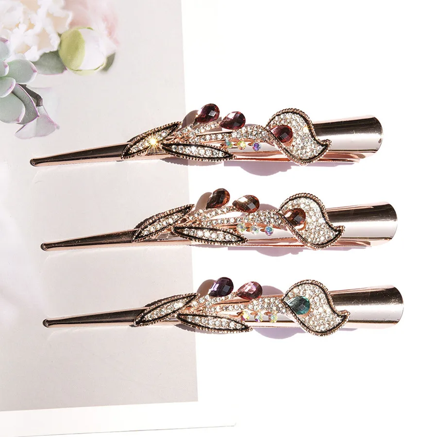 New flower crystal Metal Non-slip Crocodile Clip Hair Clip Hairdressing Styling Tool Hair Styling Accessories Women Barrettes