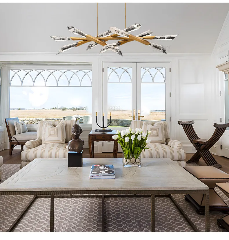 Modern Gold Starburst Chandelier with Clear Crystal Rods 12 Light Ceiling Light Fixture for Living Room Dining Room Bedroom