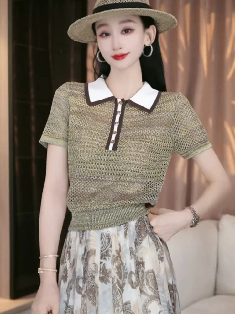 

Корейский Sle Lazy Color Blo полый вязаный топ ort Sve Overhead повседневный летний женский дизайн irt Sensation Simple