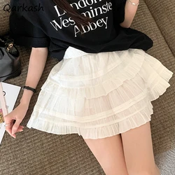 Chic Ruched A-line Mini Skirts Women Fashion Dots Ruffles Pleated High Elastic Waist Young Sweet Popular All-match Girls Ins New