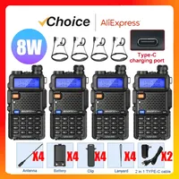 4Pcs Baofeng UV-5R 8W/5W Tri-Power Walkie Talkie High Power Dual Band Long Range Portable Handheld UV 5R Radio