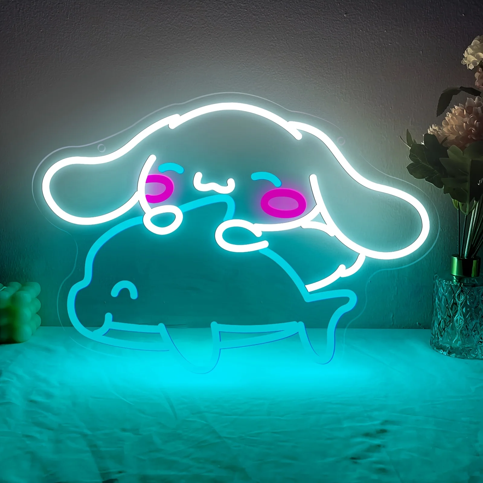 

Sanrio Cinnamoroll Dolphin Cute White Pink Blue Neon Sign USB Powered Dimmable LED for Wall Decor Study Room Gaming Room Bedroom