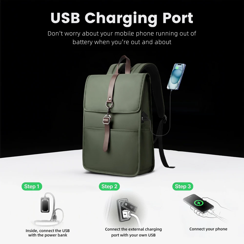 حقيبة ظهر مدرسية أنيقة للرجال من HK مقاومة للماء مقاس 15.6 بوصة للكمبيوتر المحمول مع منفذ USB حقيبة كمبيوتر محمول جامعية كلاسيكية للطلاب الرجال