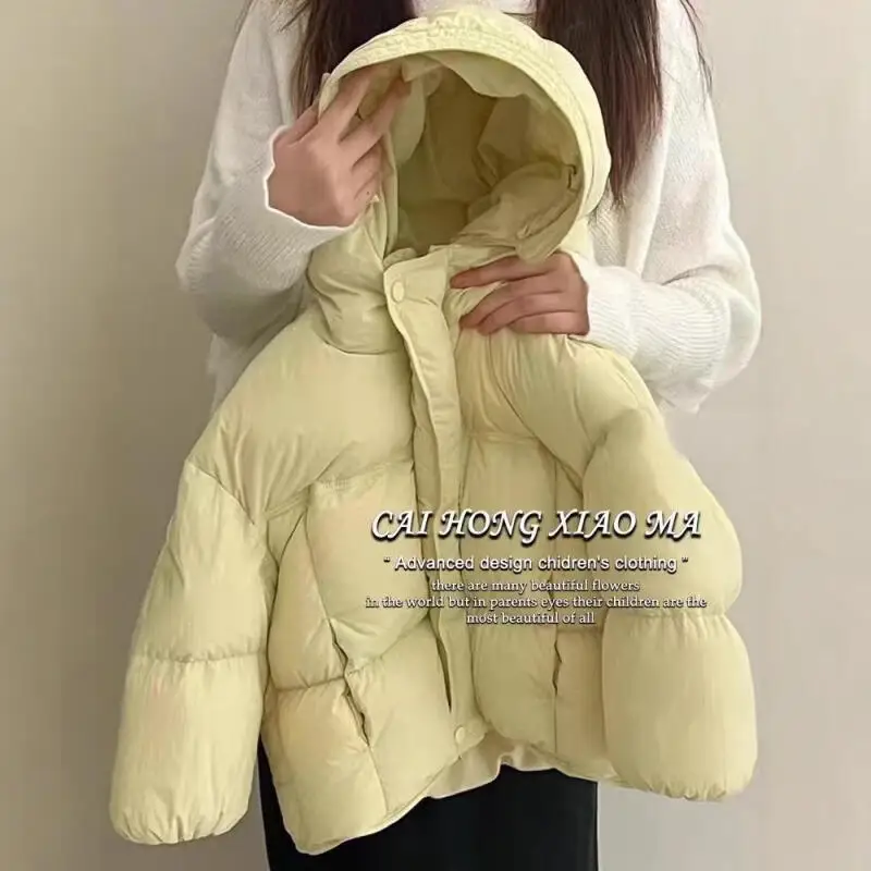 

2025 Girls' Autumn Winter Coat Padded Jacket Pure Color Hooded Windproof Tops New Fashion Children Clothes 7 To 12 Years Old