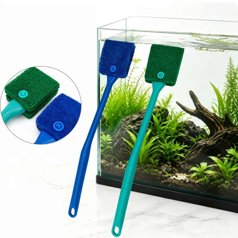 Aquarium-Reinigungsbürste, Wassertank-Glasreiniger, breite Schwammbürste mit langem Griff, Aquarium-Werkzeug zum Entfernen hartnäckiger Algen