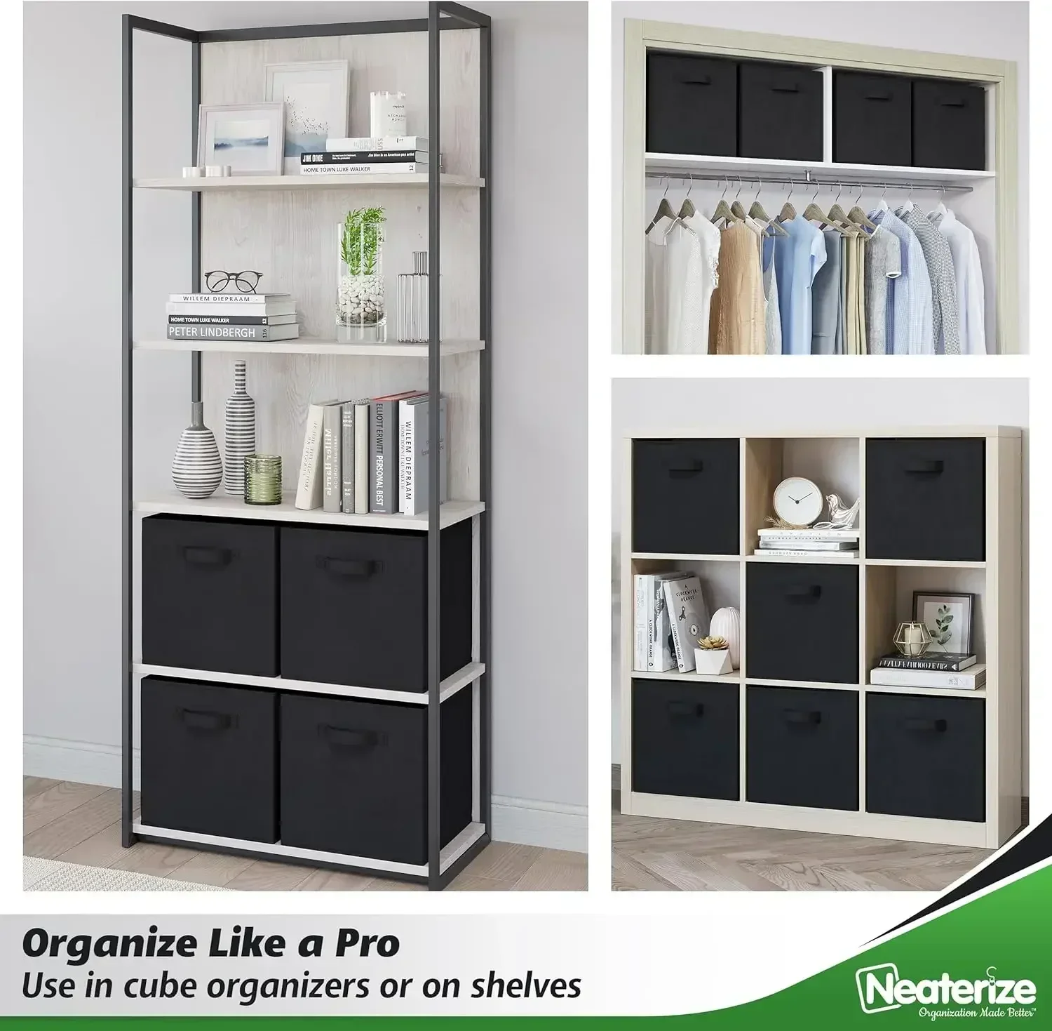 [XMSJ-مخزون محدود، اشتر الآن! ] مكعبات تخزين القماش لمنظم المكعبات - 8 عبوات من صناديق تخزين سوداء شديدة التحمل - مخزن مكعب مقاس 13 بوصة