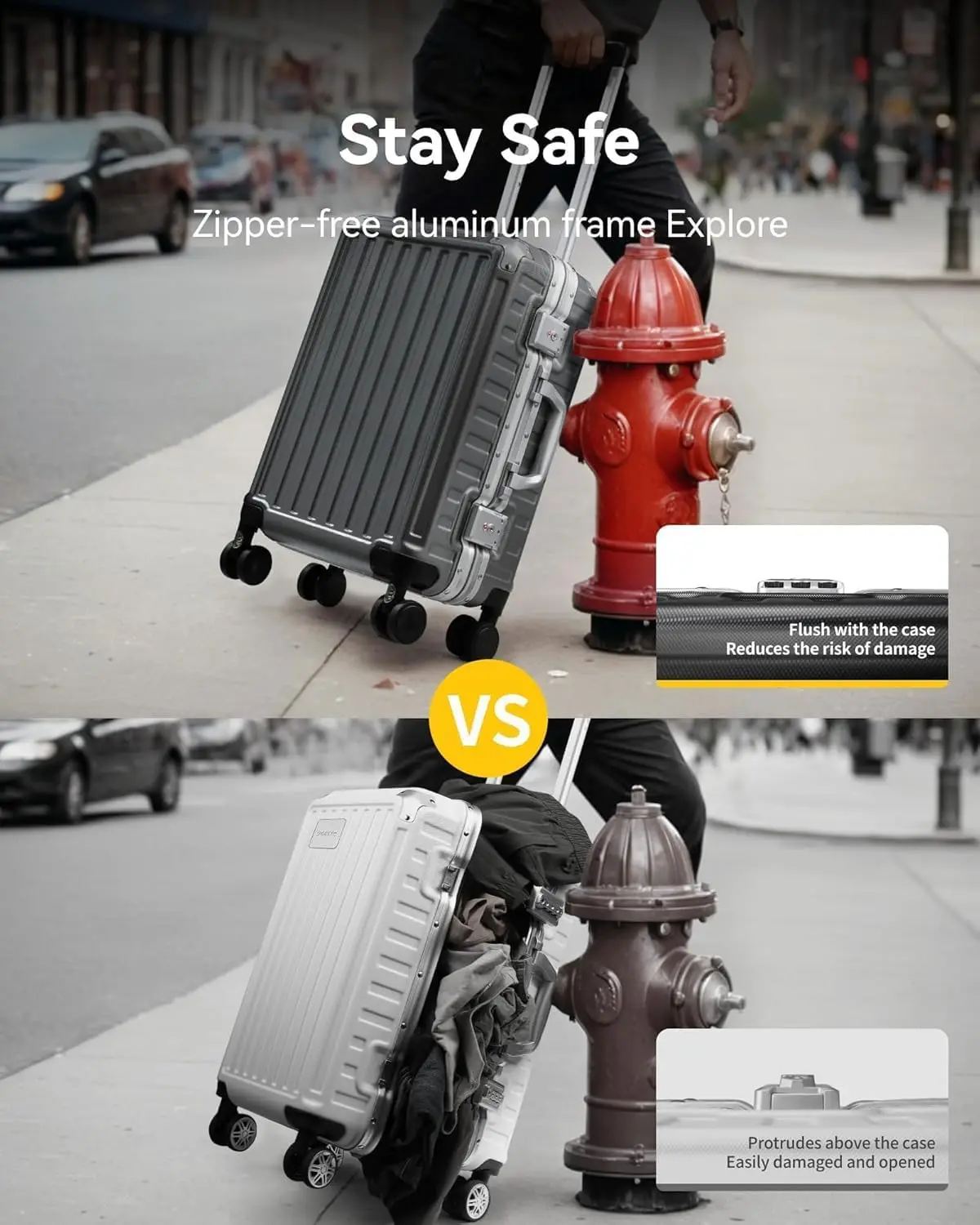 Maleta de carcasa dura con rueda giratoria de 28 pulgadas, equipaje de policarbonato sin cremallera con marco de aluminio, plateado, esencial para viajes