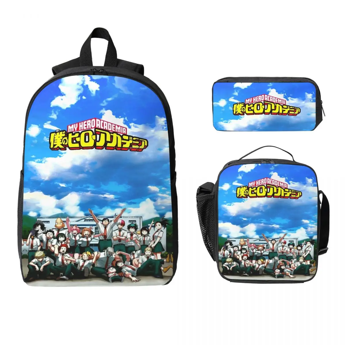 

3Pcs Anime My Hero Academias merch Backpack Set for Children Pen Bags Bookbag Sets with Lunch Box For School Students Knapsack