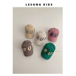 Gorra de béisbol con estampado de letras para niños y niñas, gorro de protección solar de color coreano, 2024