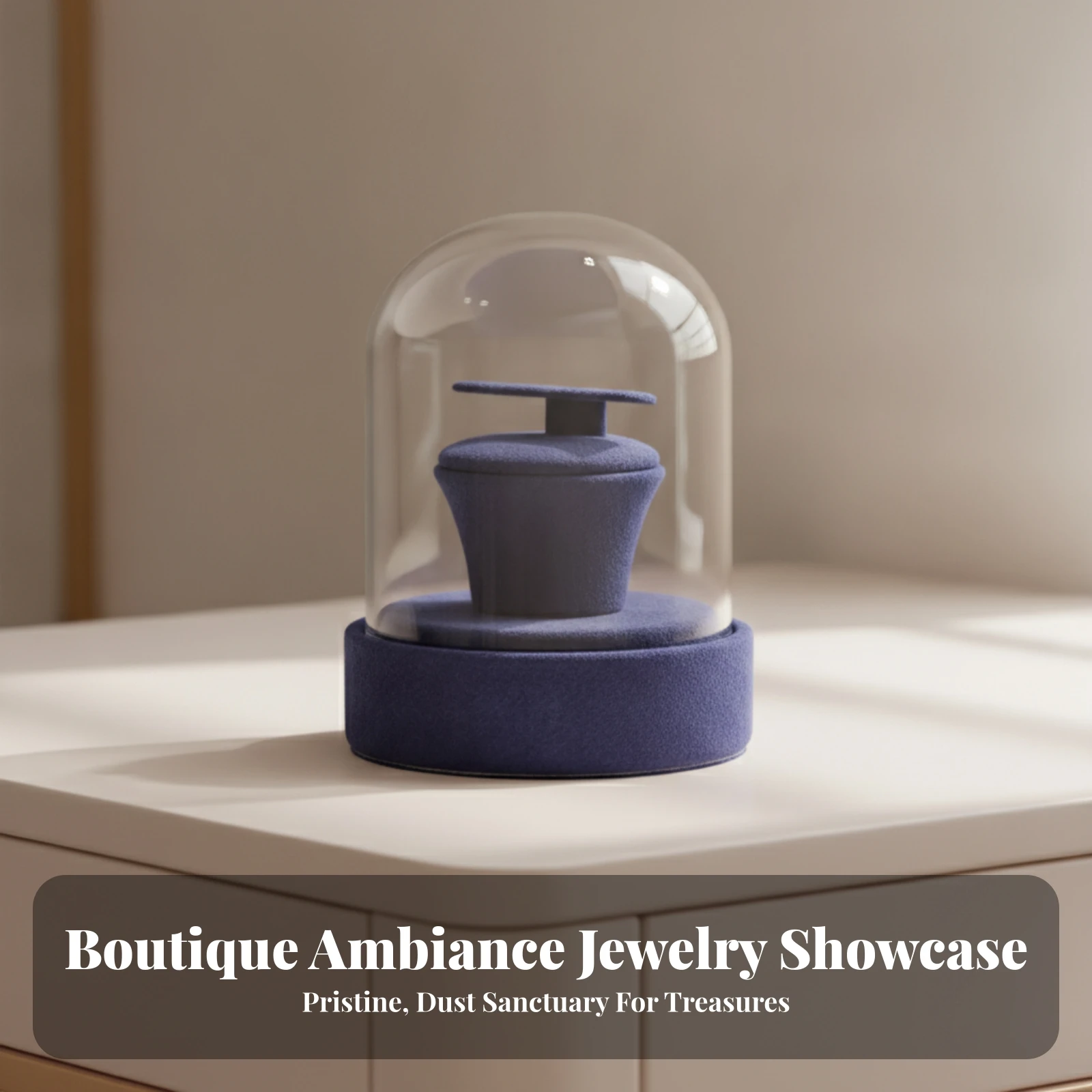 Jewelry Display Dome Velvet-Covered Jewelry Dome with Base Display Cloche Dustshielded Unobstructed View for Vanity