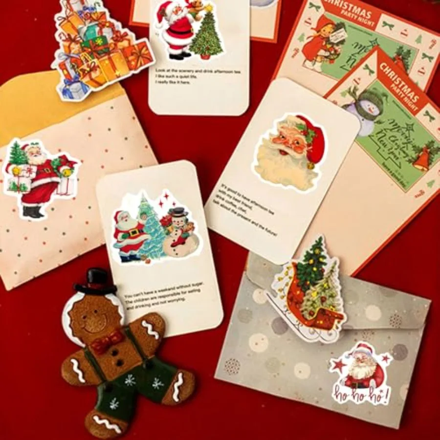 100PCS Vintage Christmas Stickers, Santa Claus Snowman Sticker Pack for Teens Adults, Waterproof Holiday Stickers Decals for Sc